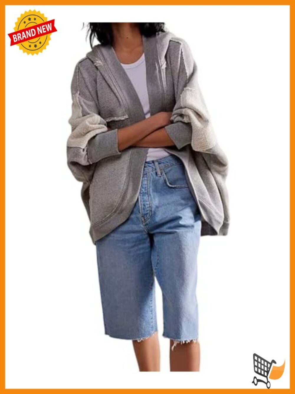 Oversized Open Front Hooded Cardigan Sweatshirt Long Sleeve Cotton
